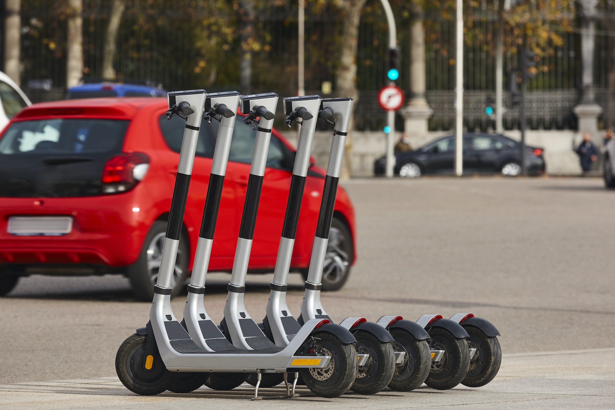 Electric scooters in the city. Urban mobility, sustainable lifestyle