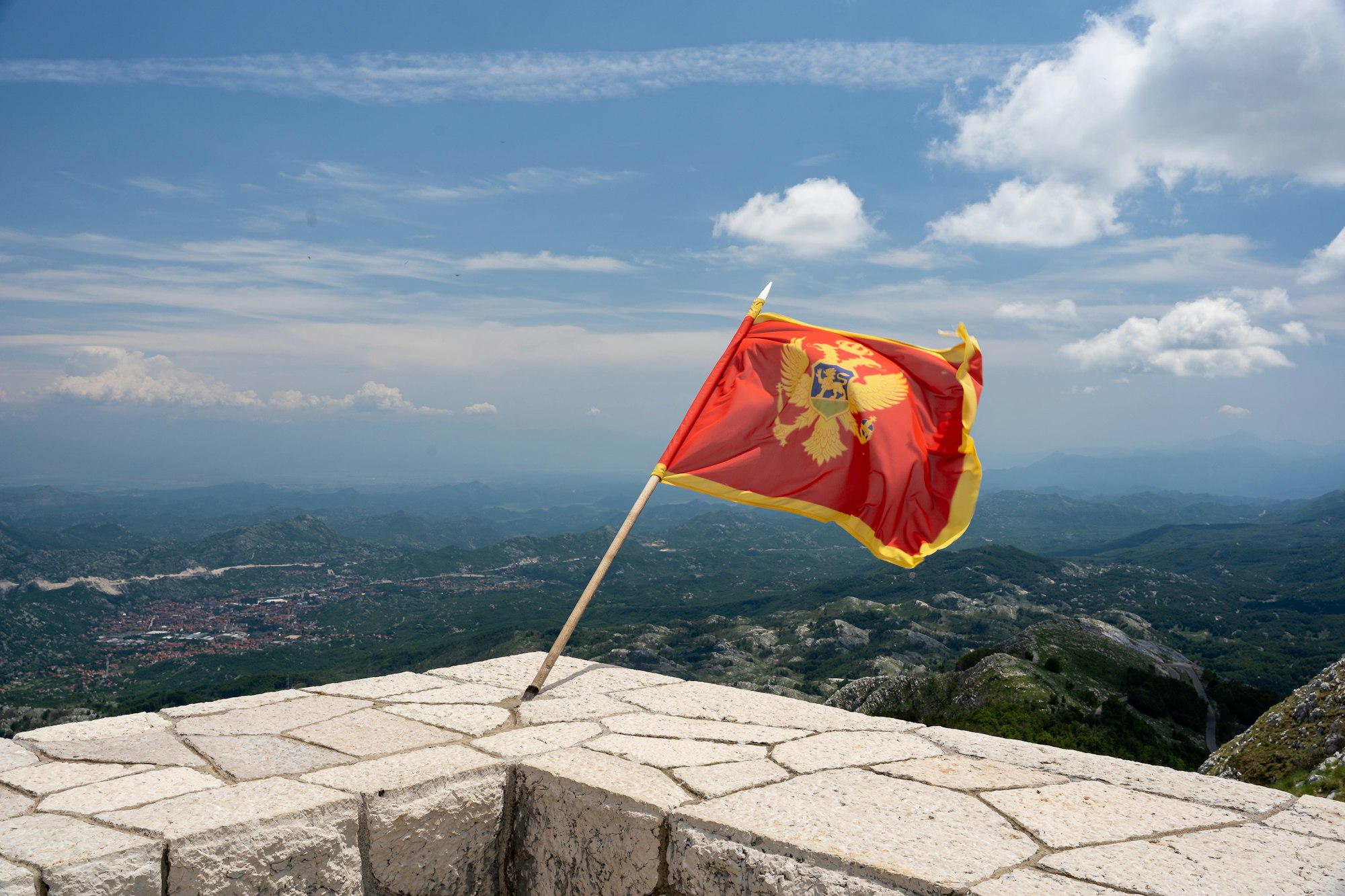 Flag of Montenegro at Njegos Mausoleum, montenegro